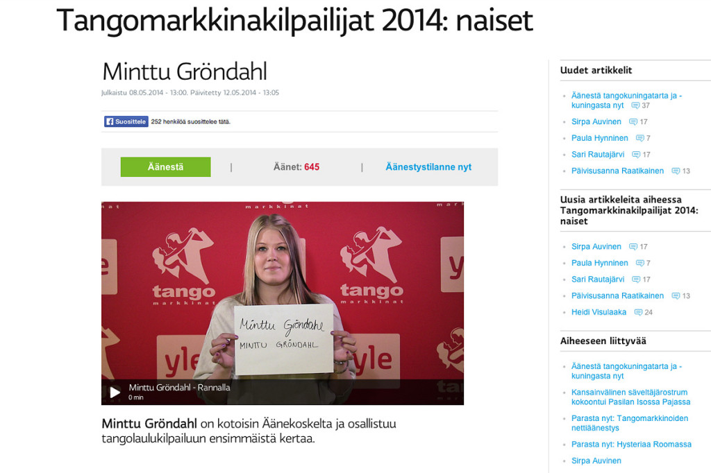 Minttu Gröndahl äänestys Tangomarkkinat