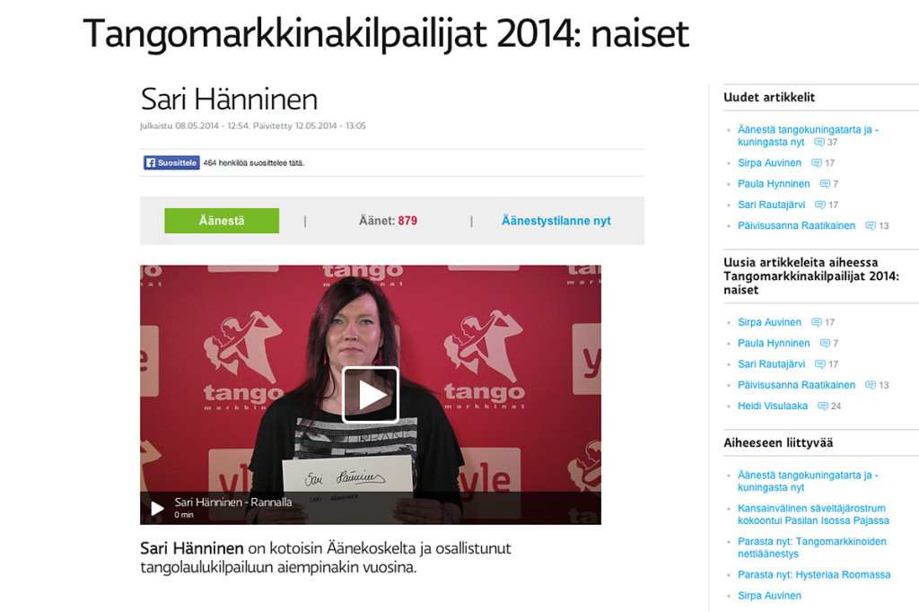 Sari Hänninen äänestys Tangomarkkinat