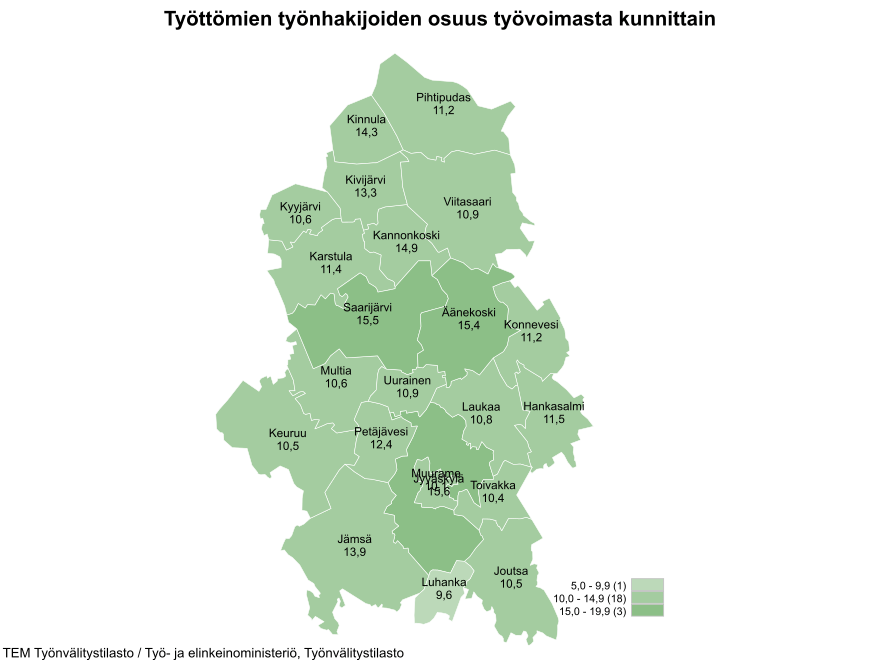 Äänekoskella työttömien osuus työvoimasta 15,4 prosenttia | ÄKS